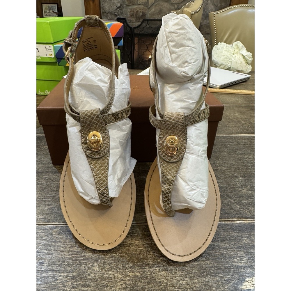 COACH Ingrid Natural Snake Print Leather Thong Wedge Sandals‎ Women's Size 8.5 - Picture 2 of 12